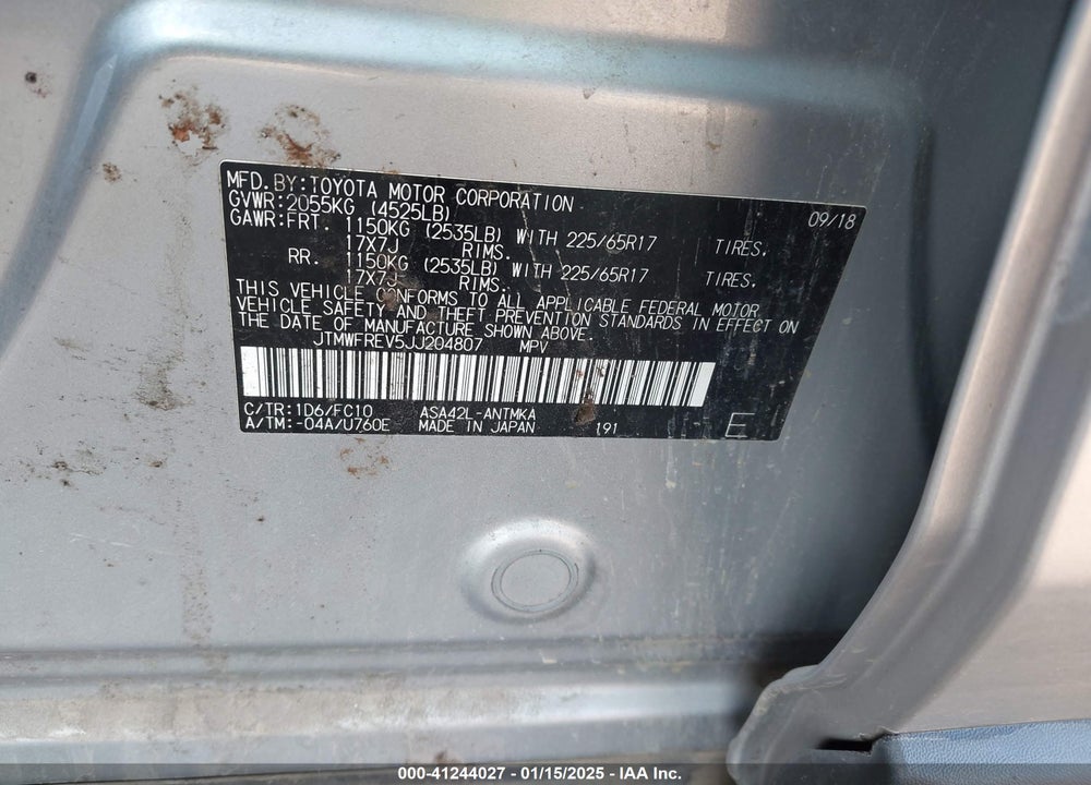 2018 TOYOTA RAV4 VIN: JTMWFREV5JJ204807