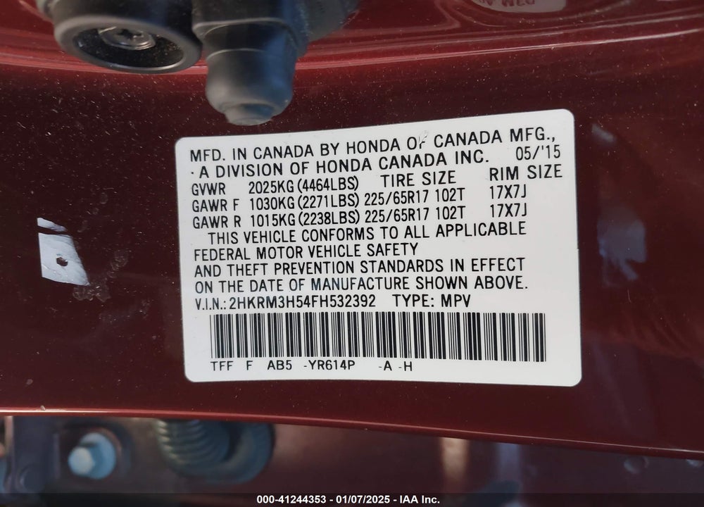 2015 HONDA CR-V EX VIN: 2HKRM3H54FH532392