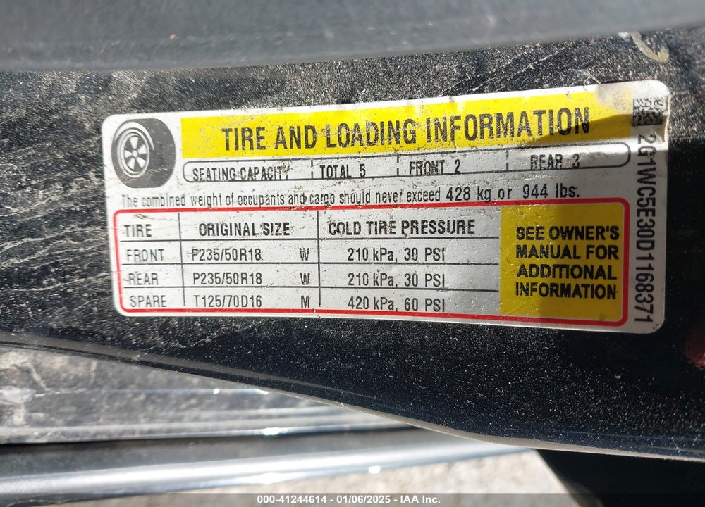 2013 CHEVROLET IMPALA LTZ VIN: 2G1WC5E30D1168371