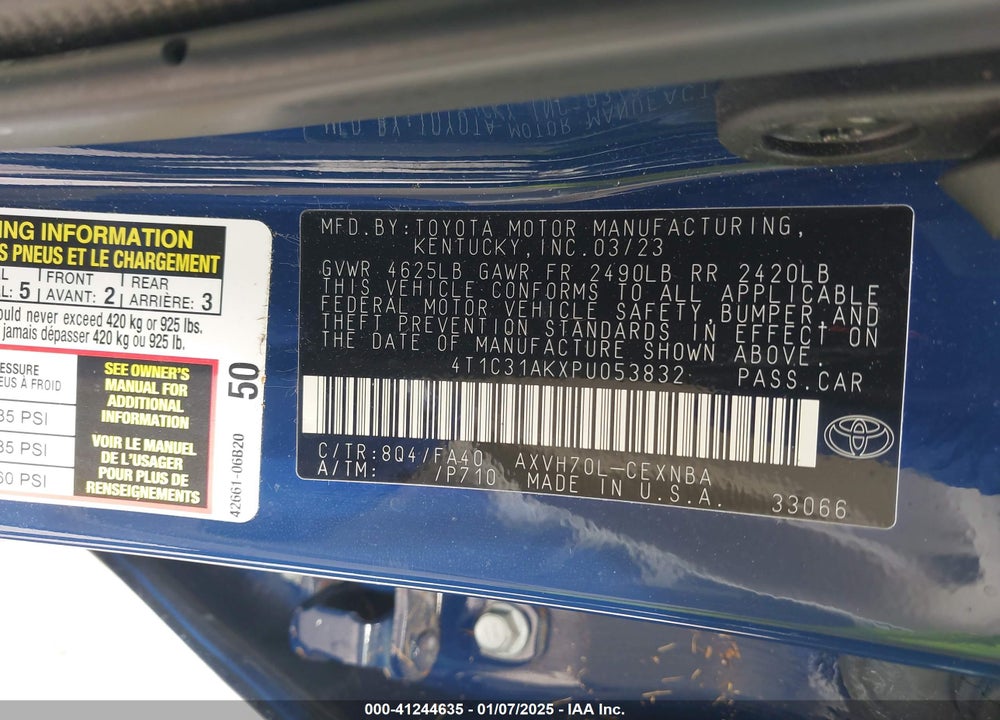 2023 TOYOTA CAMRY LE HYBRID VIN: 4T1C31AKXPU053832