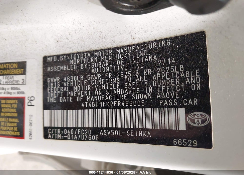 2015 TOYOTA CAMRY VIN: 4T4BF1FK2FR466005