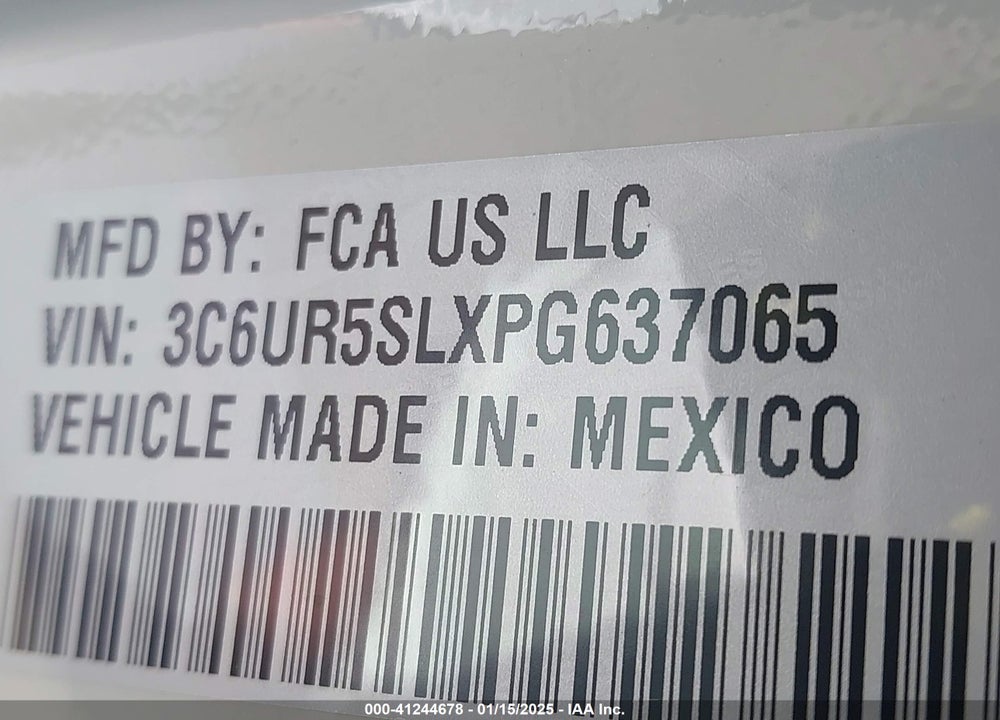 2023 RAM 2500 VIN: 3C6UR5SLXPG637065