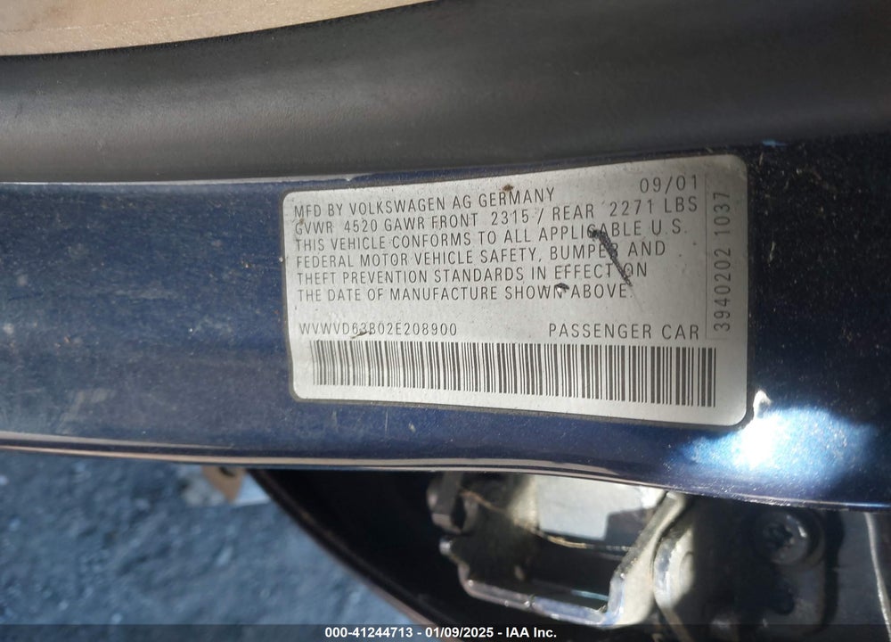 2002 VOLKSWAGEN PASSAT GLS VIN: WVWVD63B02E208900