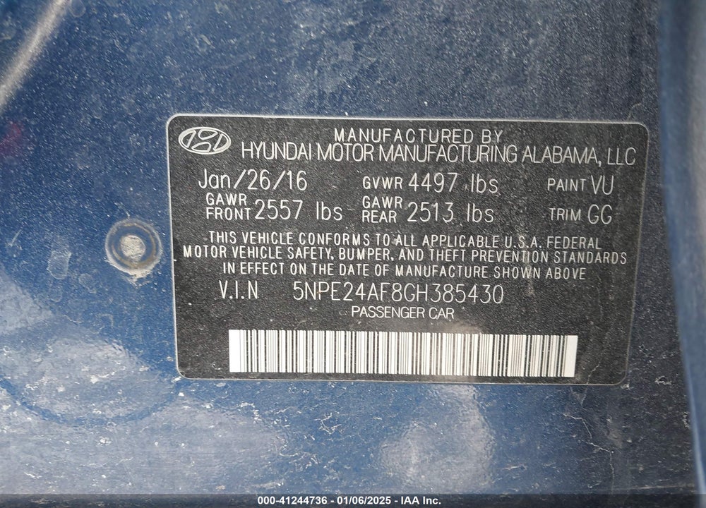 2016 HYUNDAI SONATA VIN: 5NPE24AF8GH385430