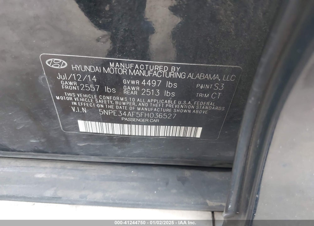2015 HYUNDAI SONATA VIN: 5NPE34AF5FH036527