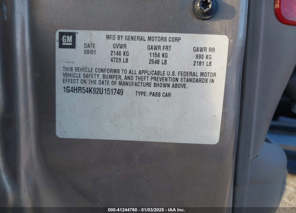 2002 BUICK LESABRE LIMITED VIN: 1G4HR54K92U151749