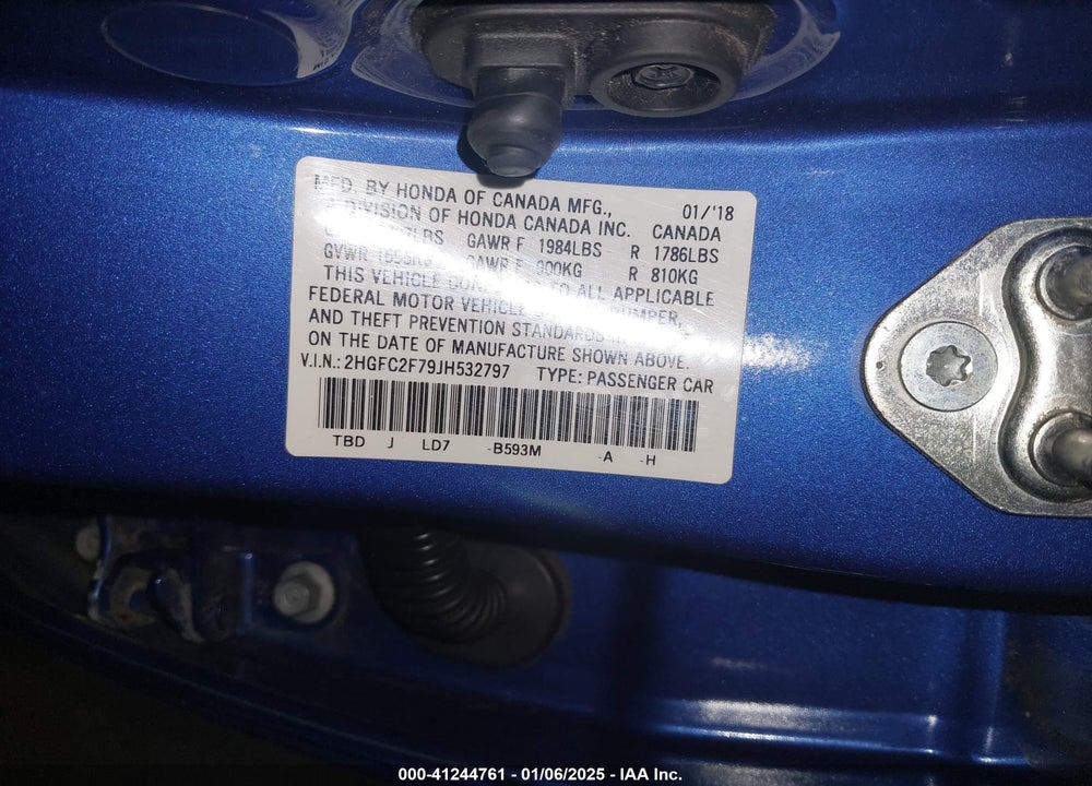 2018 HONDA CIVIC EX VIN: 2HGFC2F79JH532797