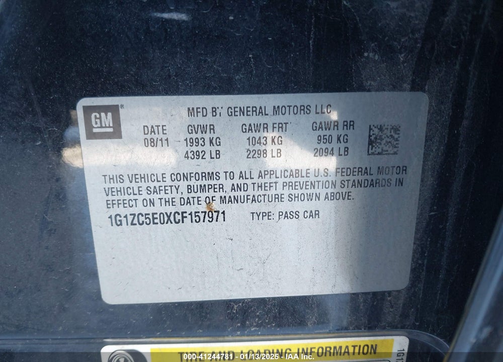 2012 CHEVROLET MALIBU VIN: 1G1ZC5E0XCF157971