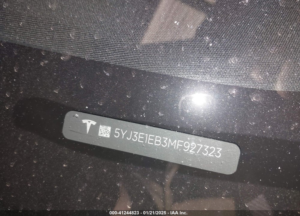 2021 TESLA MODEL 3 LONG RANGE DUAL MOTOR ALL-WHEEL DRIVE VIN: 5YJ3E1EB3MF927323