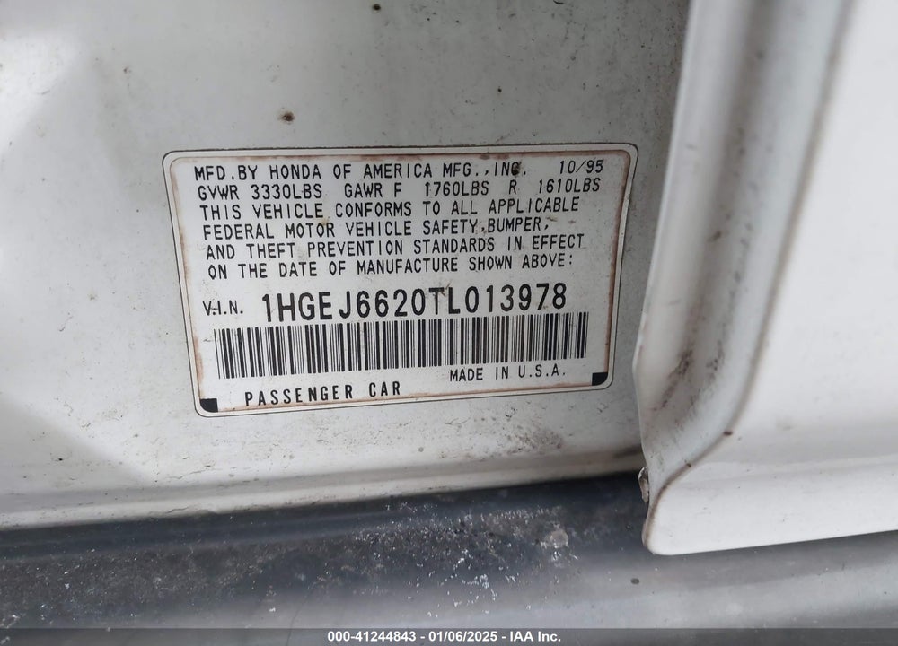 1996 HONDA CIVIC DX VIN: 1HGEJ6620TL013978