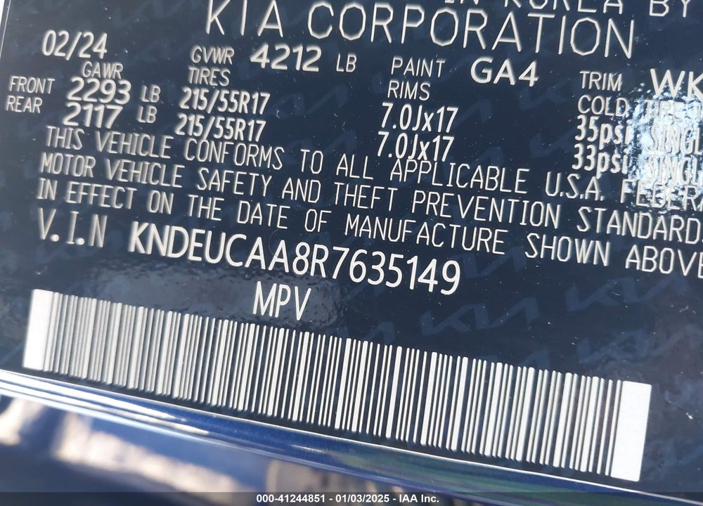 2024 KIA SELTOS S VIN: KNDEUCAA8R7635149