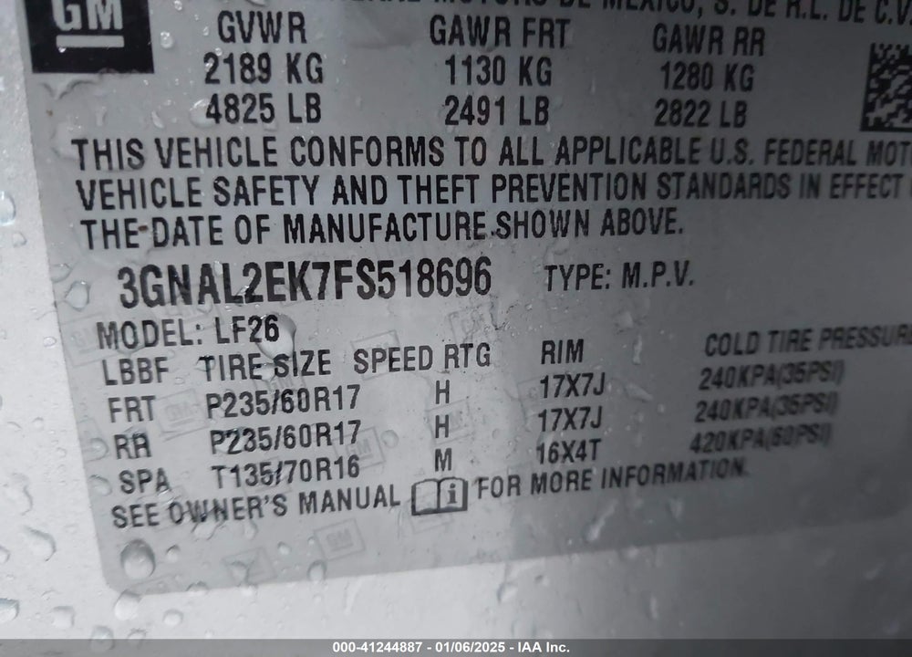2015 CHEVROLET CAPTIVA SPORT 2LS VIN: 3GNAL2EK7FS518696