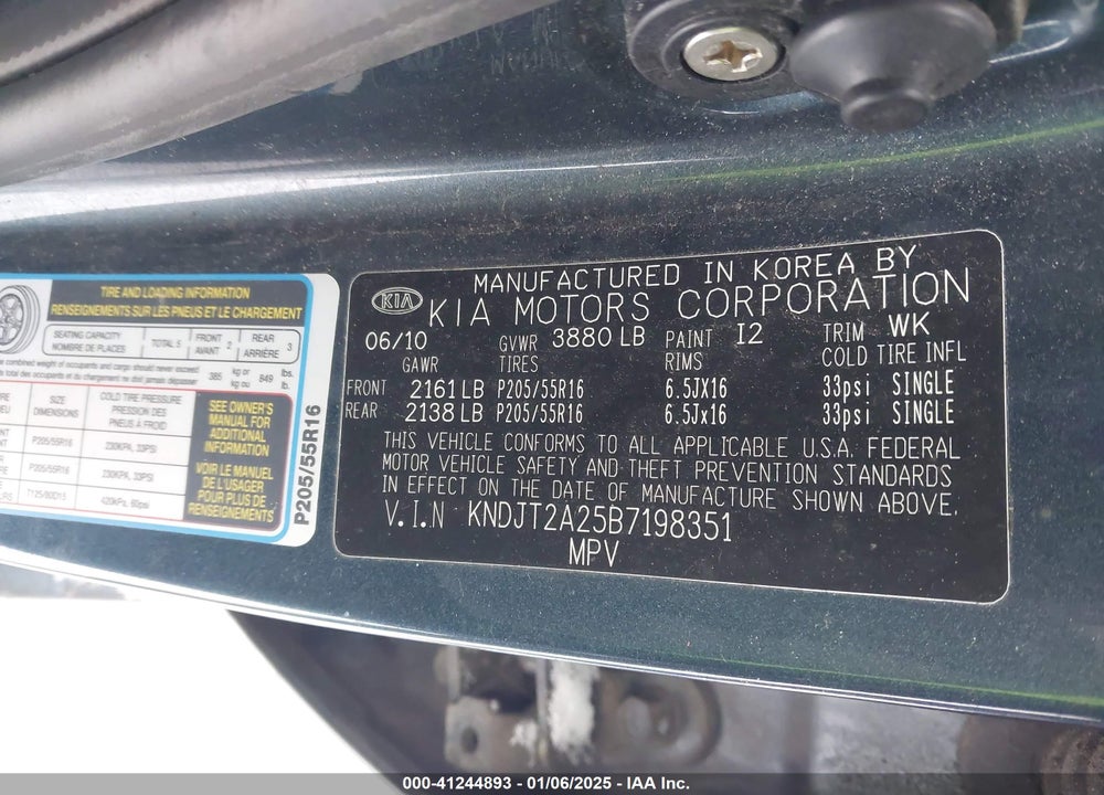 2011 KIA SOUL VIN: KNDJT2A25B7198351