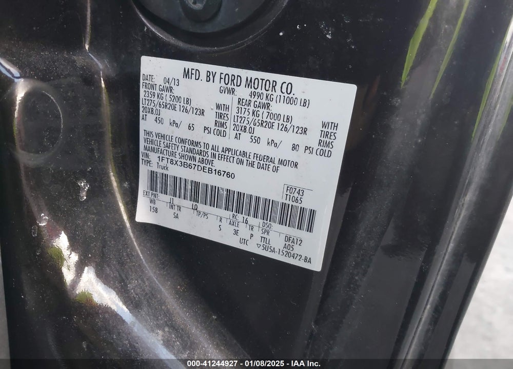2013 FORD F-350 LARIAT VIN: 1FT8X3B67DEB16760
