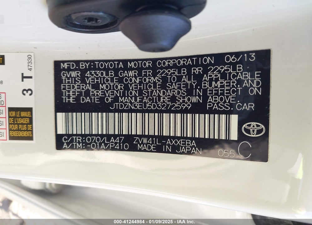 2013 TOYOTA PRIUS V FIVE VIN: JTDZN3EU5D3272599