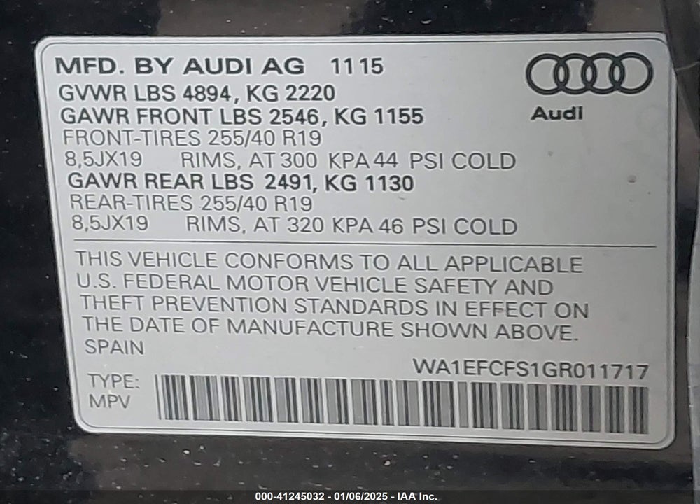 2016 AUDI Q3 2.0T PREMIUM PLUS VIN: WA1EFCFS1GR011717