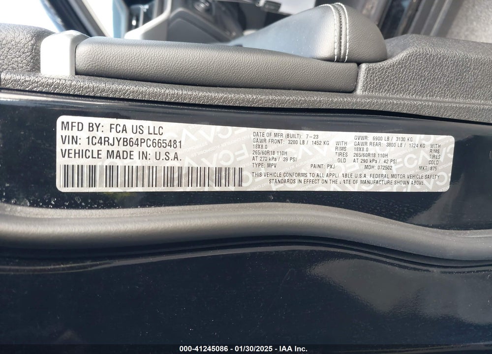 2023 JEEP GRAND CHEROKEE VIN: 1C4RJYB64PC665481