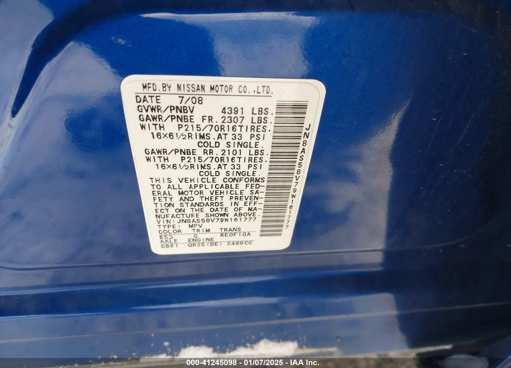 2009 NISSAN ROGUE S VIN: JN8AS58V79W161777