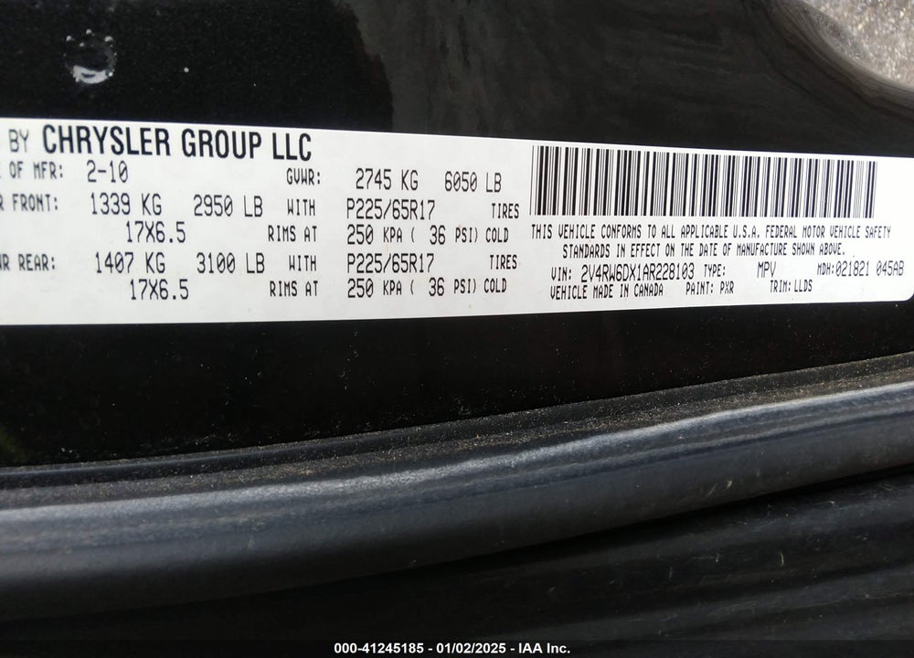 2010 VOLKSWAGEN ROUTAN SEL PREMIUM VIN: 2V4RW6DX1AR228103