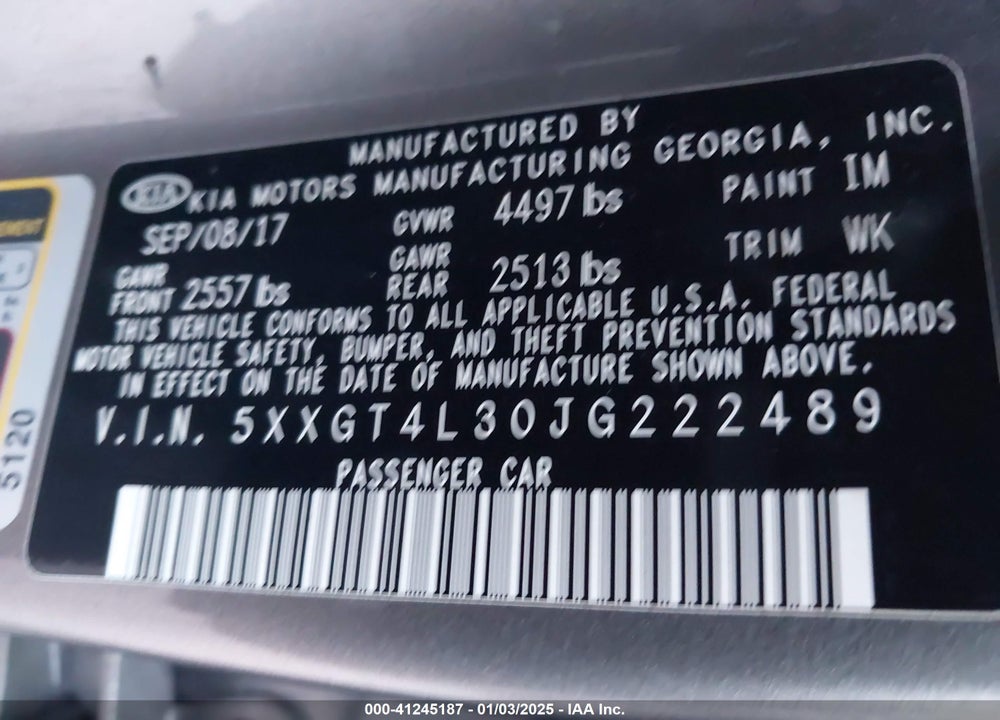2018 KIA OPTIMA LX VIN: 5XXGT4L30JG222489