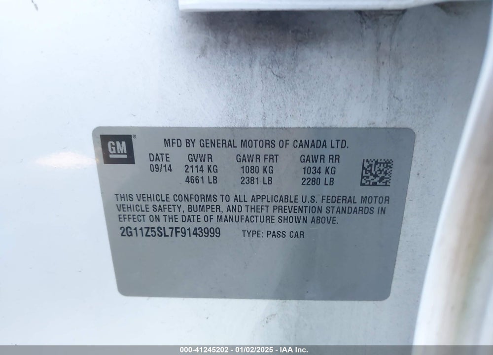 2015 CHEVROLET IMPALA LS VIN: 2G11Z5SL7F9143999