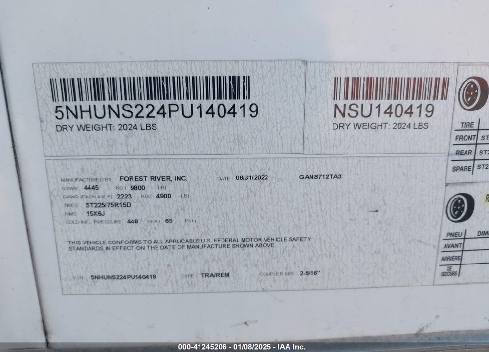 2023 CONTINENTAL CARGO TRAILER VIN: 5NHUNS224PU140419
