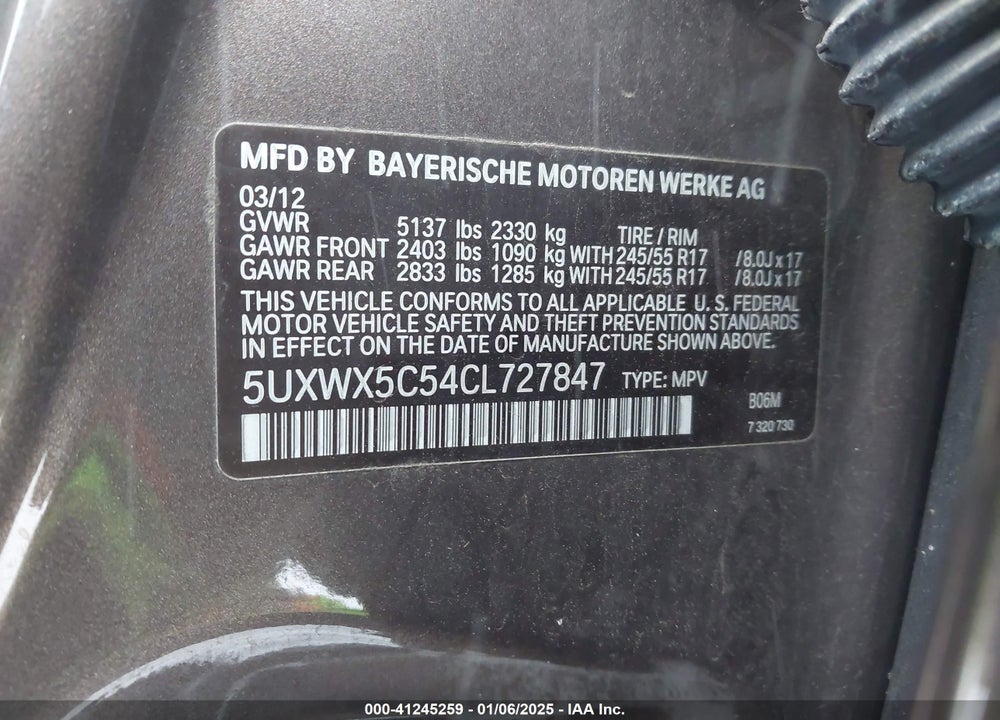 2012 BMW X3 XDRIVE28I VIN: 5UXWX5C54CL727847