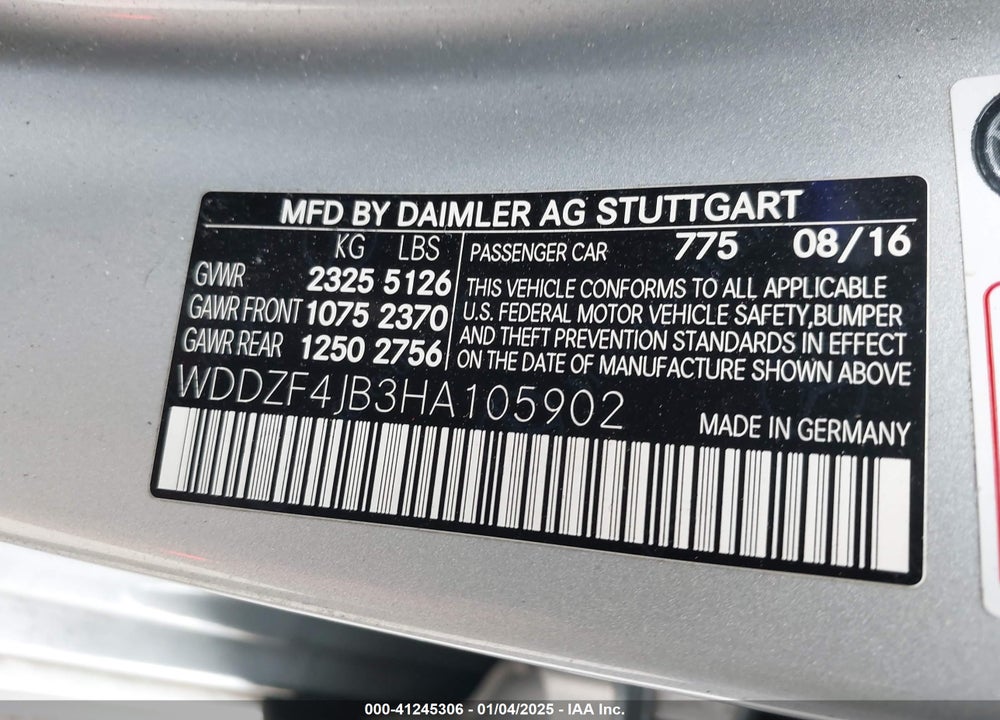 2017 MERCEDES-BENZ E 300 VIN: WDDZF4JB3HA105902