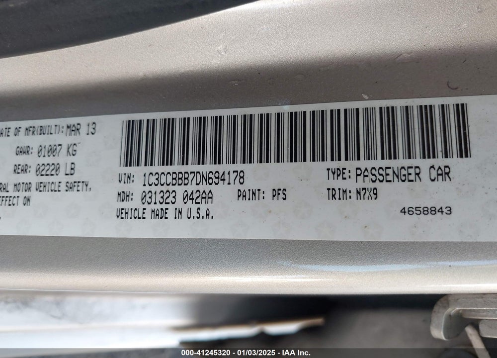 2013 CHRYSLER 200 TOURING VIN: 1C3CCBBB7DN694178