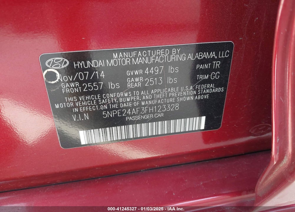 2015 HYUNDAI SONATA VIN: 5NPE24AF3FH123328
