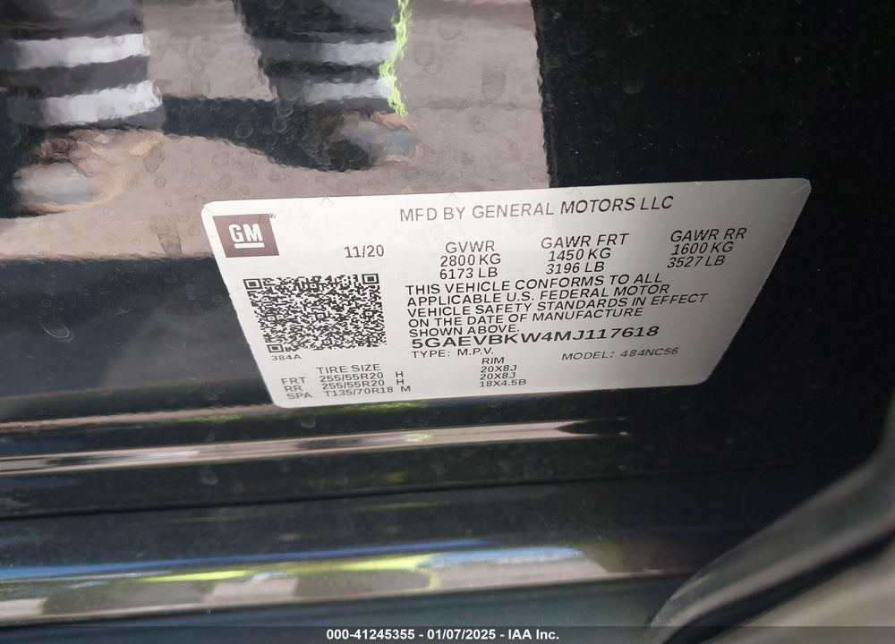 2021 BUICK ENCLAVE VIN: 5GAEVBKW4MJ117618