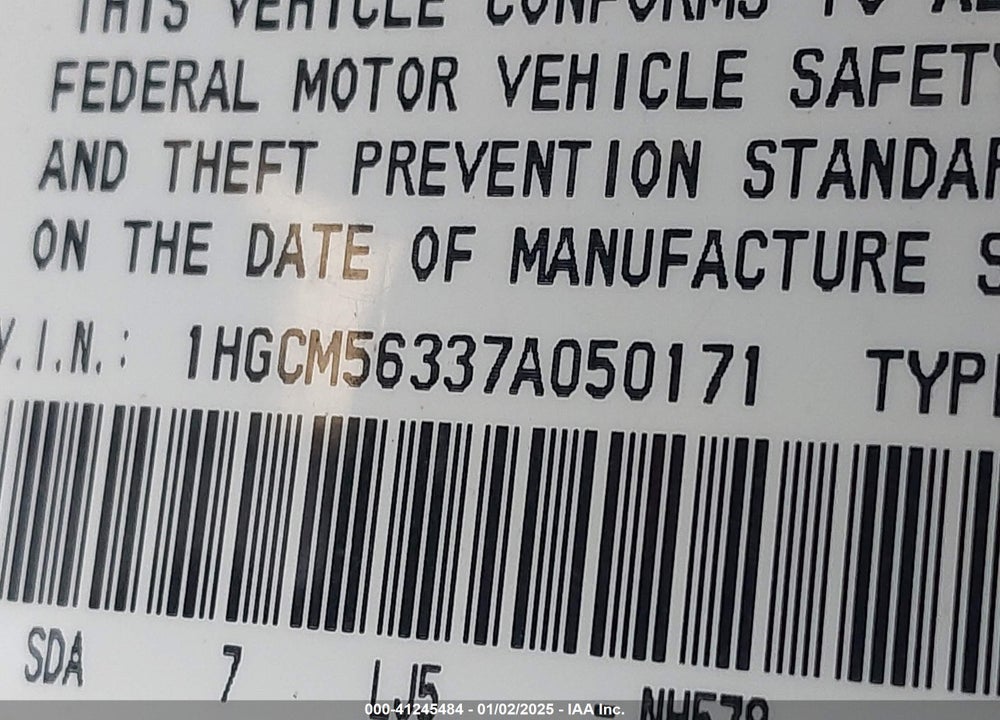 2007 HONDA ACCORD 2.4 SE VIN: 1HGCM56337A050171