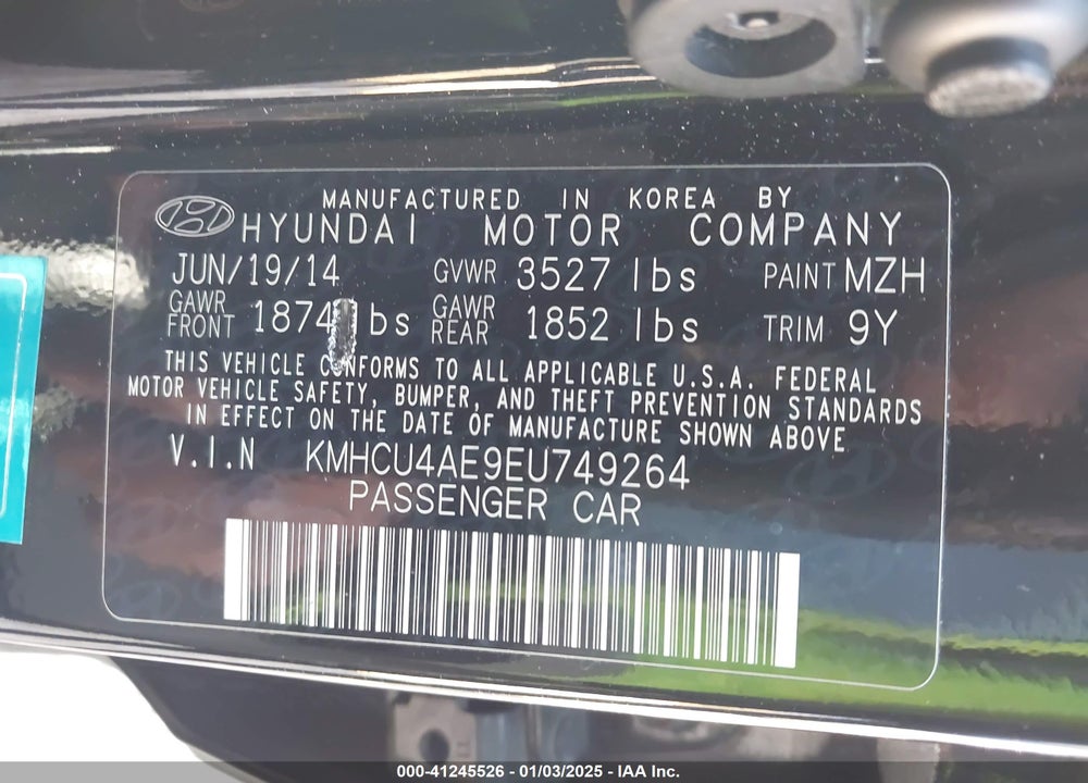 2014 HYUNDAI ACCENT VIN: KMHCU4AE9EU749264