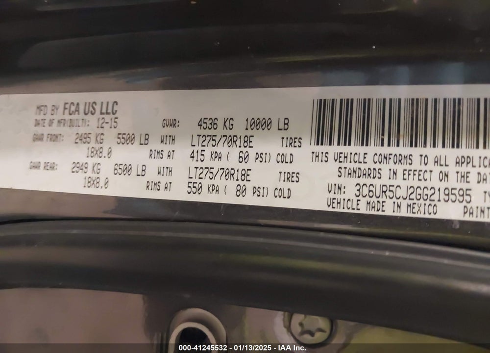 2016 RAM 2500 VIN: 3C6UR5CJ2GG219595