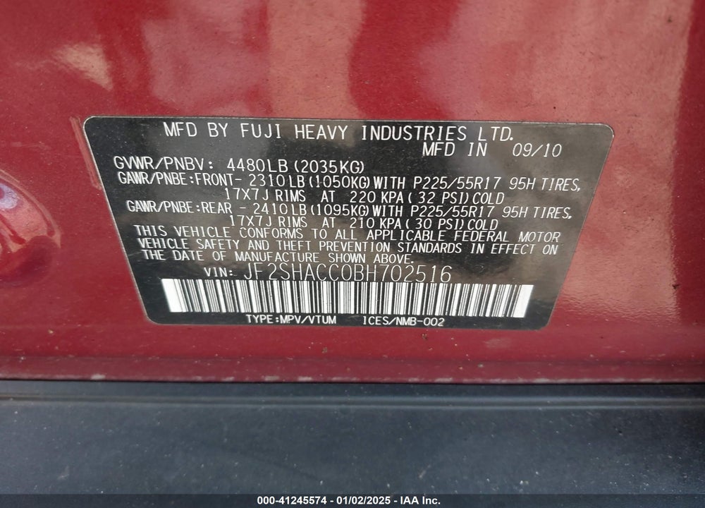 2011 SUBARU FORESTER 2.5X PREMIUM VIN: JF2SHACC0BH702516