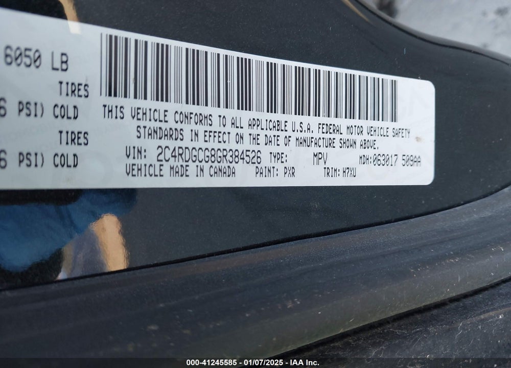 2016 DODGE GRAND CARAVAN SXT VIN: 2C4RDGCG8GR384526