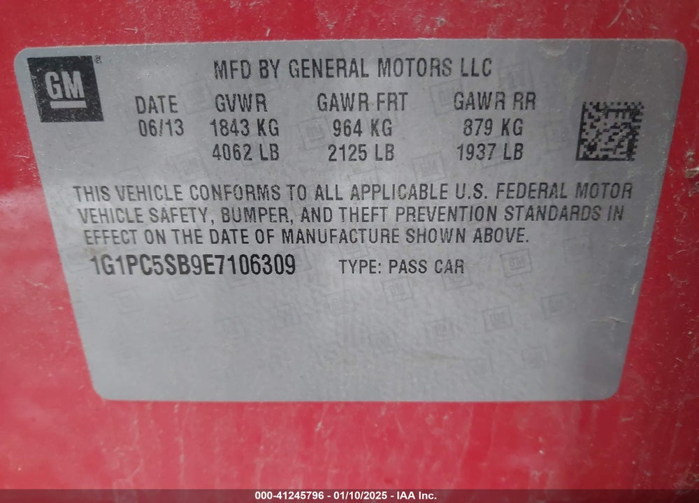 2014 CHEVROLET CRUZE 1LT AUTO VIN: 1G1PC5SB9E7106309