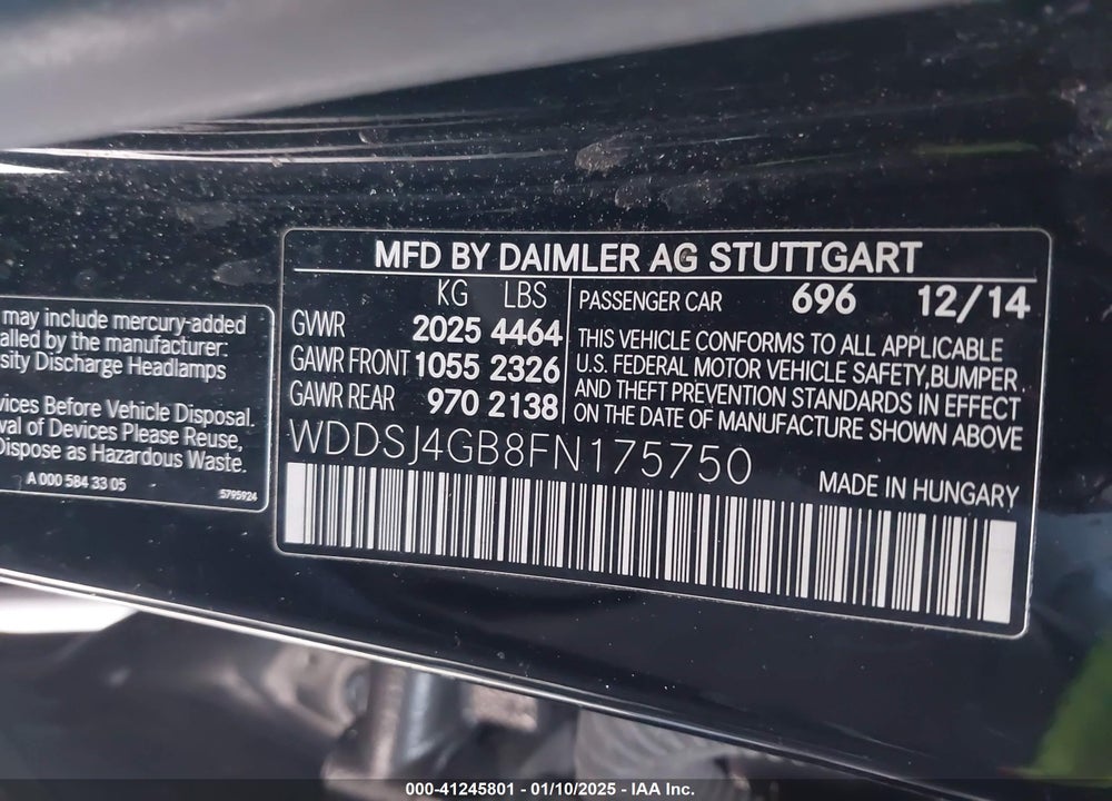 2015 MERCEDES-BENZ CLA 250 4MATIC VIN: WDDSJ4GB8FN175750