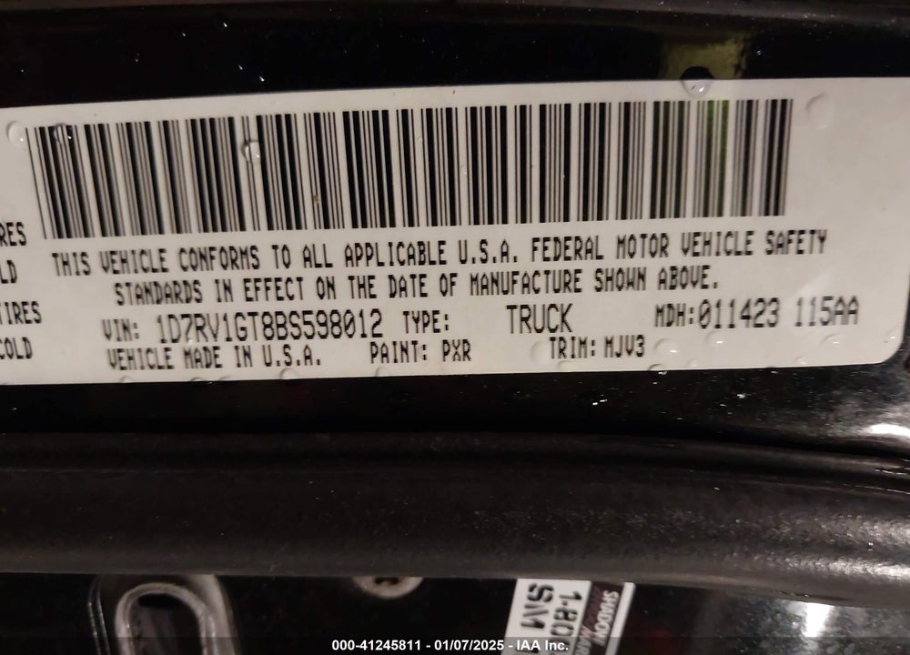 2011 RAM 1500 SLT VIN: 1D7RV1GT8BS598012
