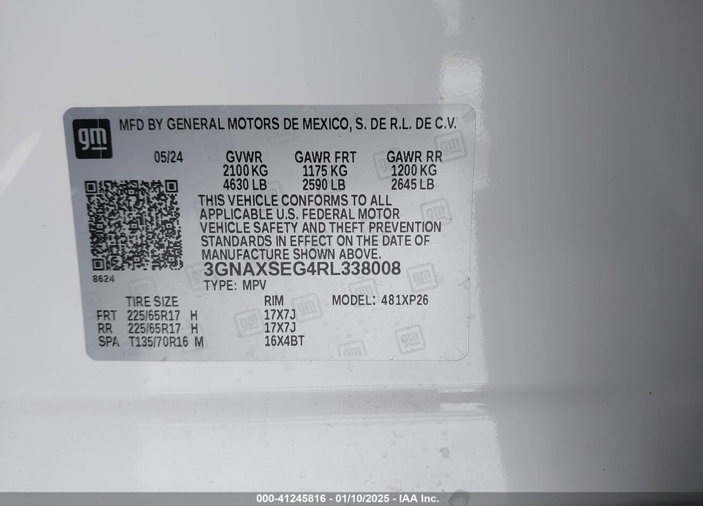2024 CHEVROLET EQUINOX AWD LS VIN: 3GNAXSEG4RL338008