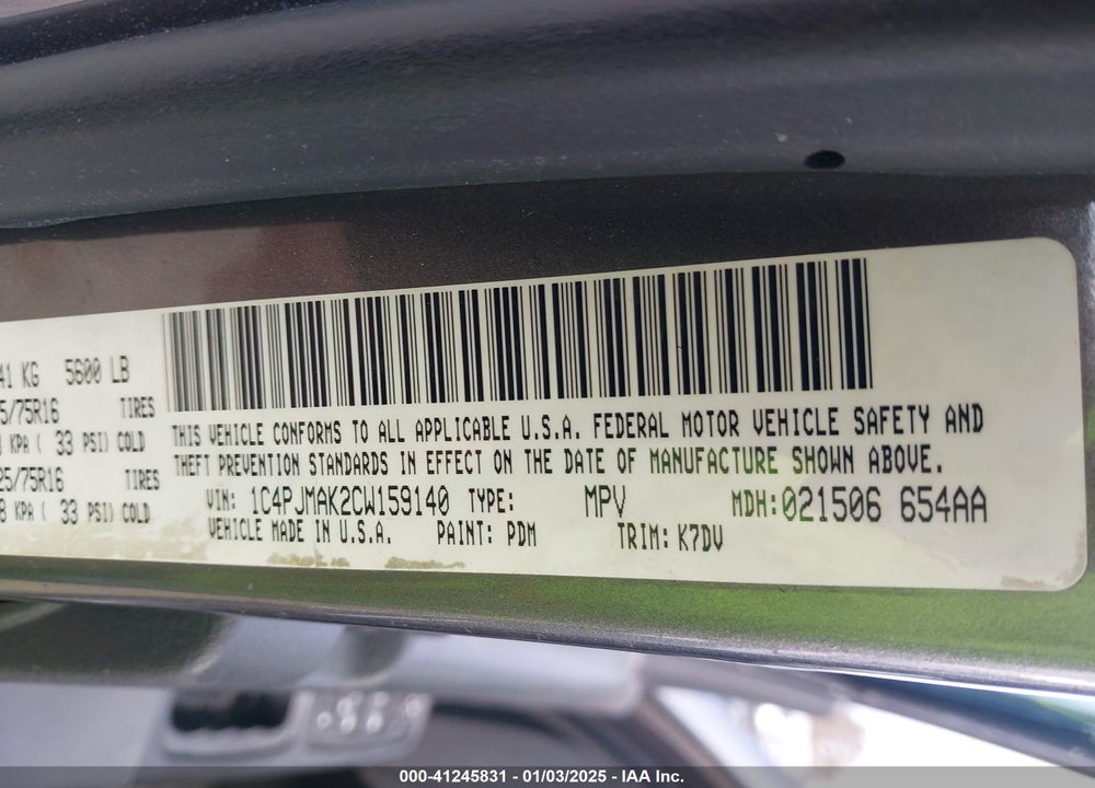 2012 JEEP LIBERTY SPORT VIN: 1C4PJMAK2CW159140