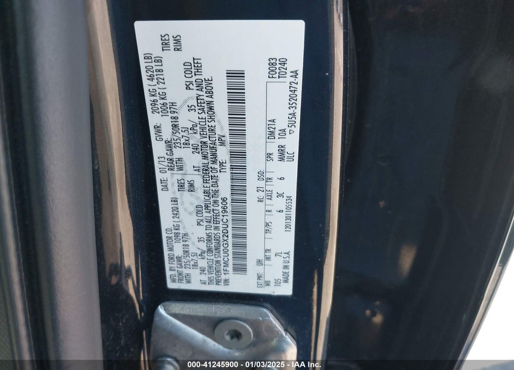 2013 FORD ESCAPE SE VIN: 1FMCU0GX2DUC19606