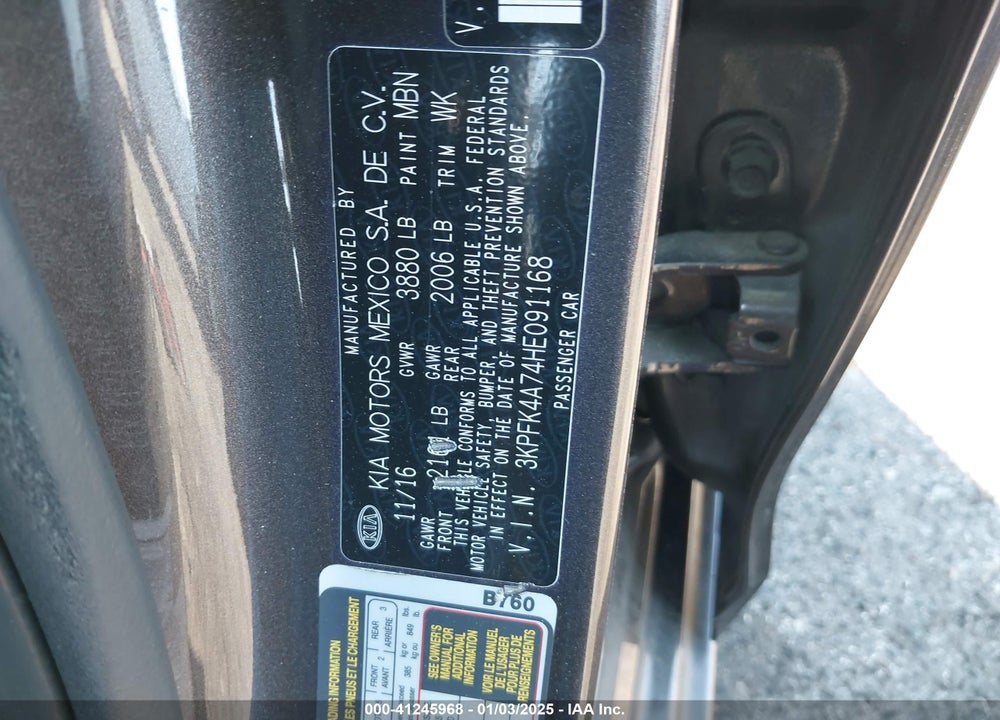 2017 KIA FORTE LX VIN: 3KPFK4A74HE091168