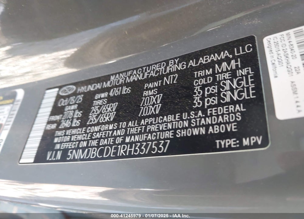 2024 HYUNDAI TUCSON SEL VIN: 5NMJBCDE1RH337537