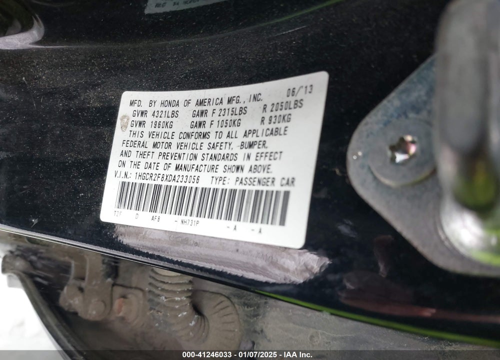 2013 HONDA ACCORD VIN: 1HGCR2F8XDA233056