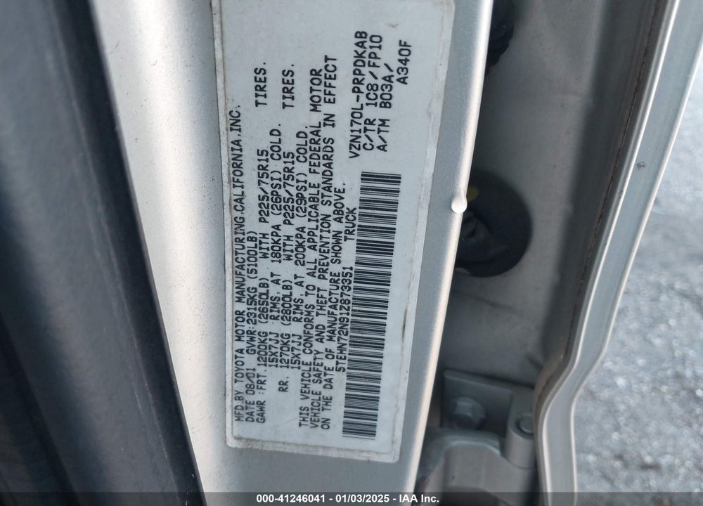 2001 TOYOTA TACOMA BASE V6 VIN: 5TEHN72N91Z873351
