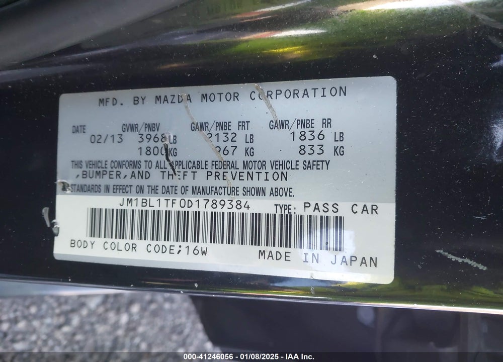 2013 MAZDA MAZDA3 VIN: JM1BL1TF0D1789384