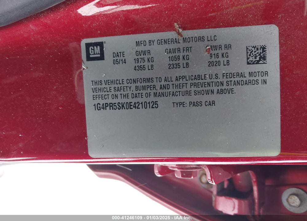 2014 BUICK VERANO VIN: 1G4PR5SK0E4210125