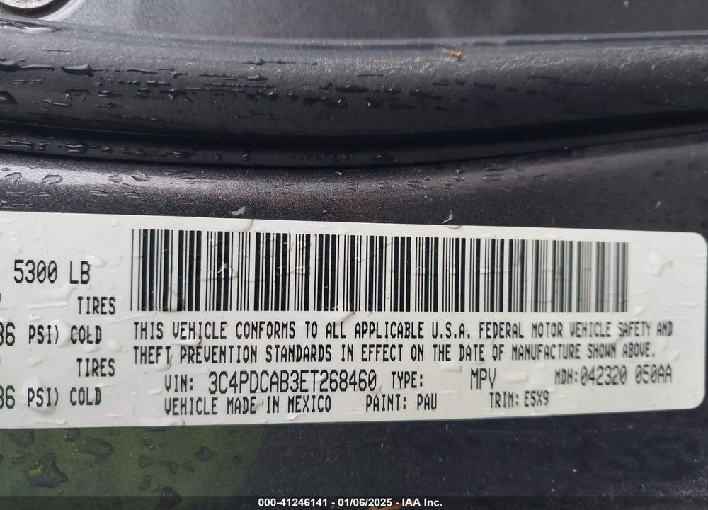 2014 DODGE JOURNEY VIN: 3C4PDCAB3ET268460