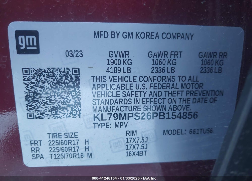 2023 CHEVROLET TRAILBLAZER FWD LT VIN: KL79MPS26PB154856